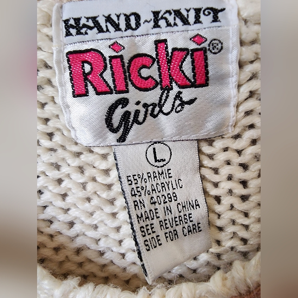 Women's Vintage Hand Knit Rickis Fall Beige Sweater Size Large - Picture 2 of 4